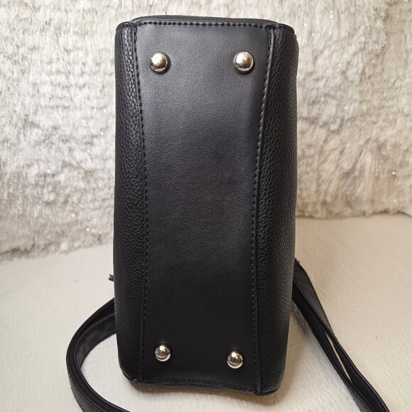 David Jones Black Pebbled Faux-Leather Satchel Crossbody Handbag - Picture 5 of 16